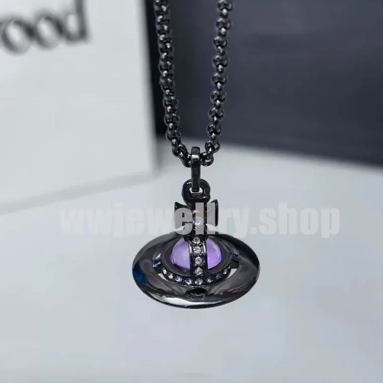 NEW-10MM&18MM-Black Purple ORB Classic Saturn Pendant Necklace