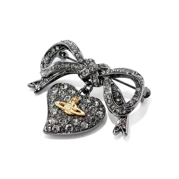 Deep Black Ribbon Love Saturn Brooch