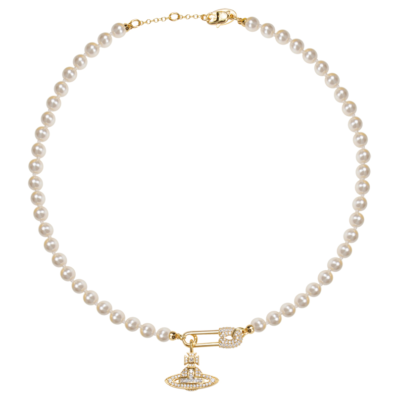 2 Colors Zirconia Pin Pearl Necklace