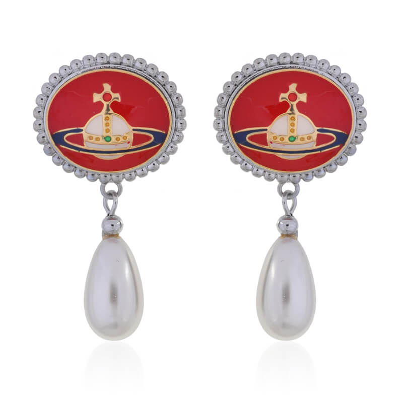 5 Colors Enamel Lace Pearl Earrings