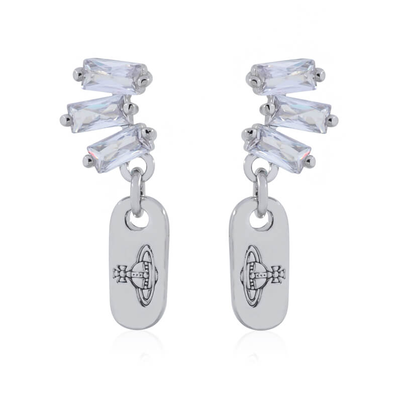 2 Colors Square Zirconia Tag Earrings