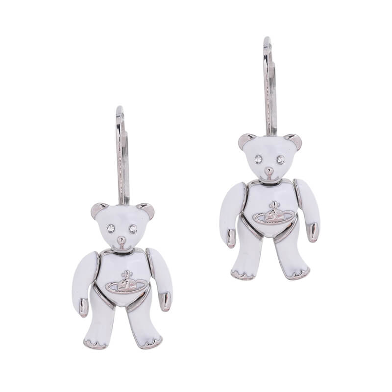 2 Colors Cubic White Lacquered Movable Bear Earrings