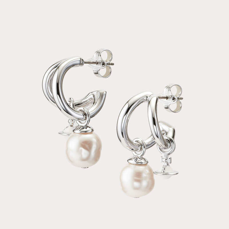 2 Colors MARELLA Double Hoop Shaped Bead Earrings