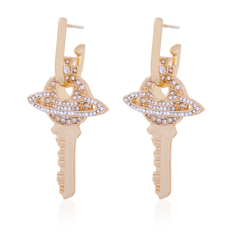 2 Colors Key Full Diamonds Saturn Earrings