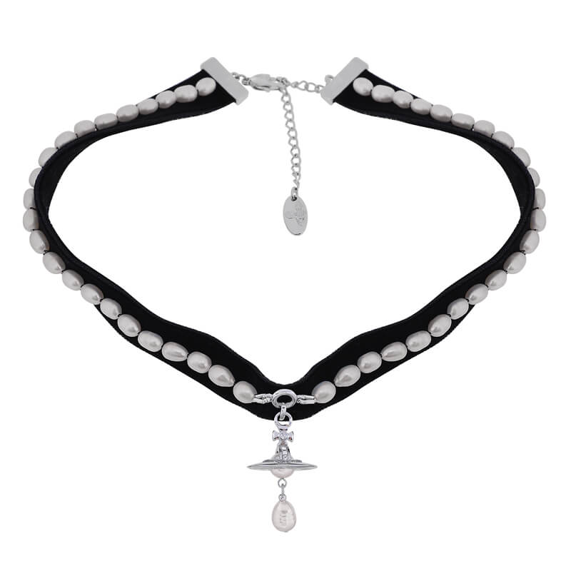 3 Colors ALEKSA Velvet Baroque Pearls Chocker Necklace