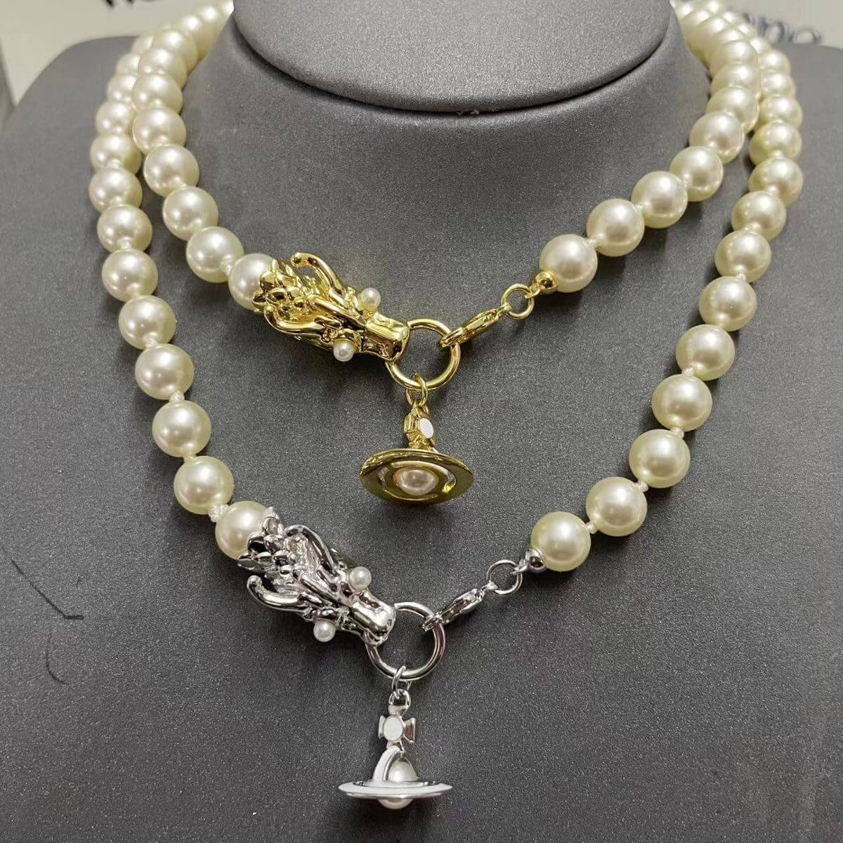 2 Colors Dragon Saturn Pearl Necklace