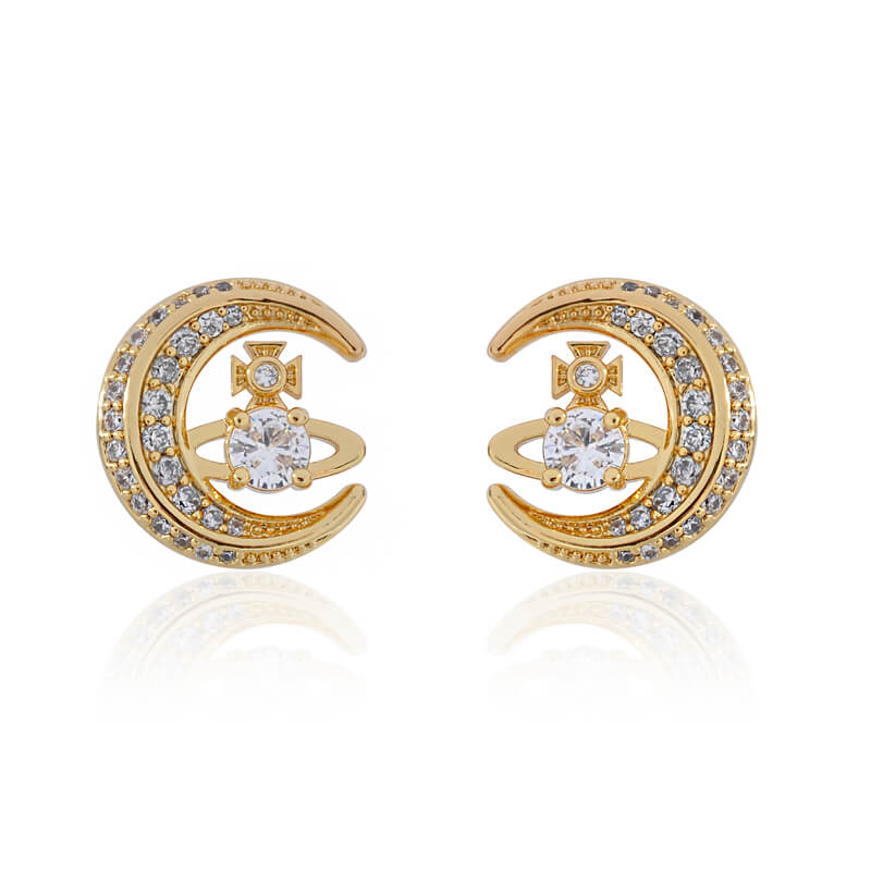 2 Colors Moon Zirconia Saturn Earrings