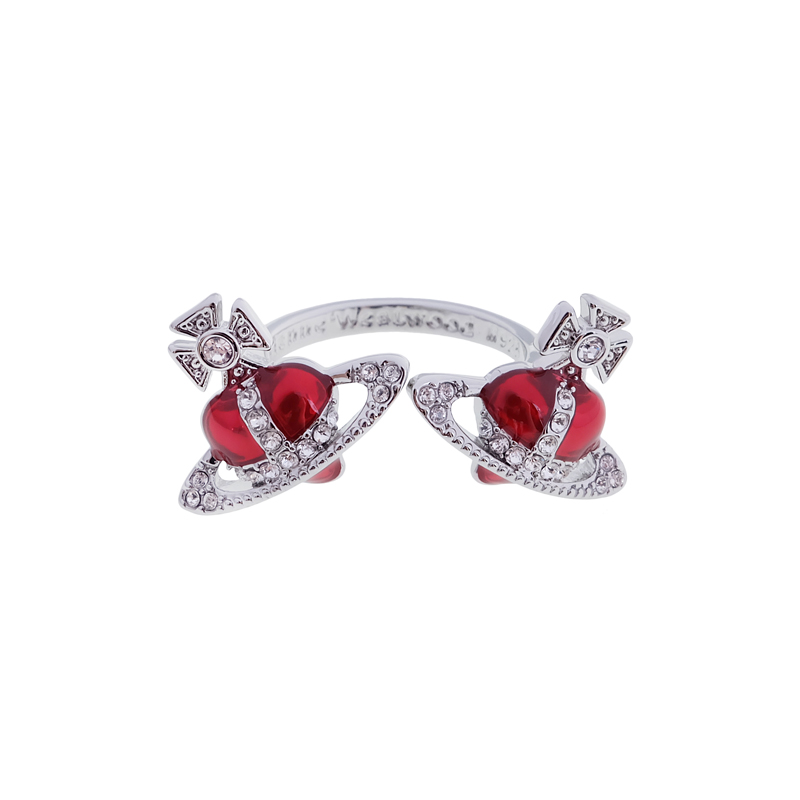 2 Colors DIAMANTE Double Heart Ring