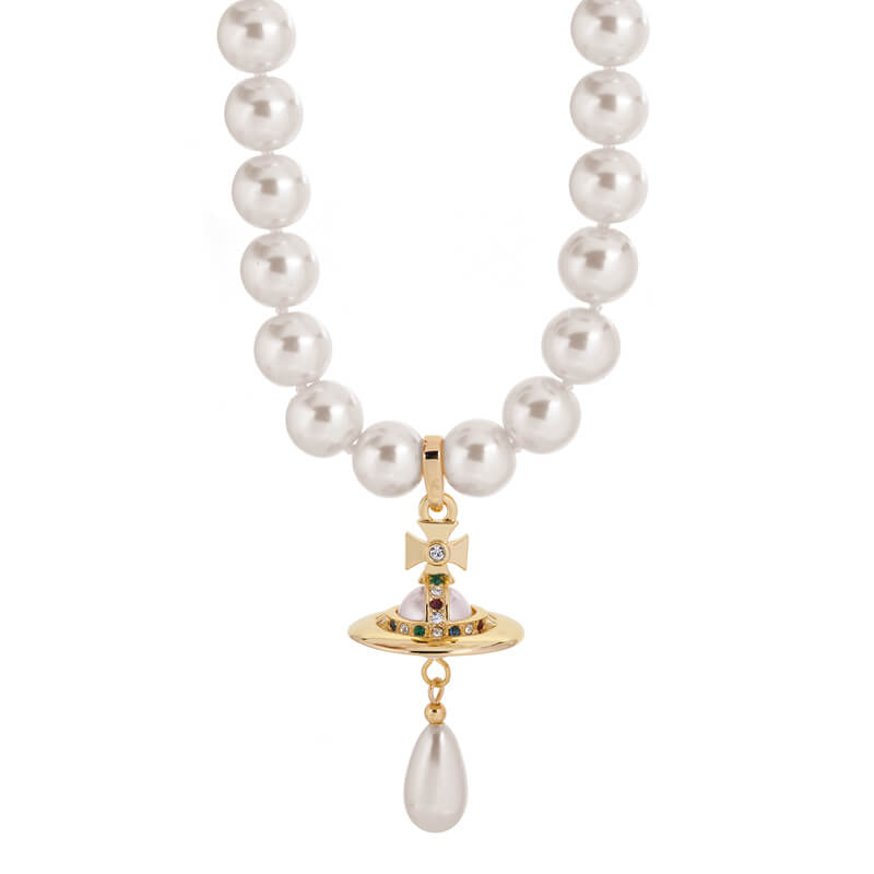 2 Colors One Row Saturn Pearl Drop Necklace