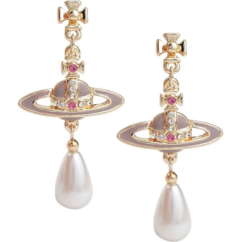 2 Colors Pink Lacquered Saturn Pearl Earrings