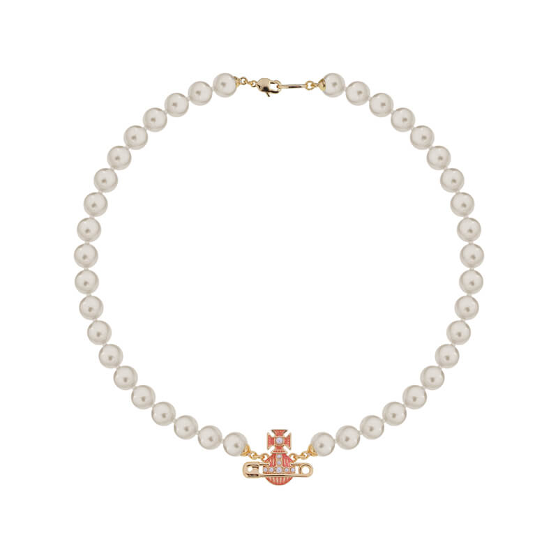 2 Colors KITTY Pin Lacquered Saturn Pearl Necklace