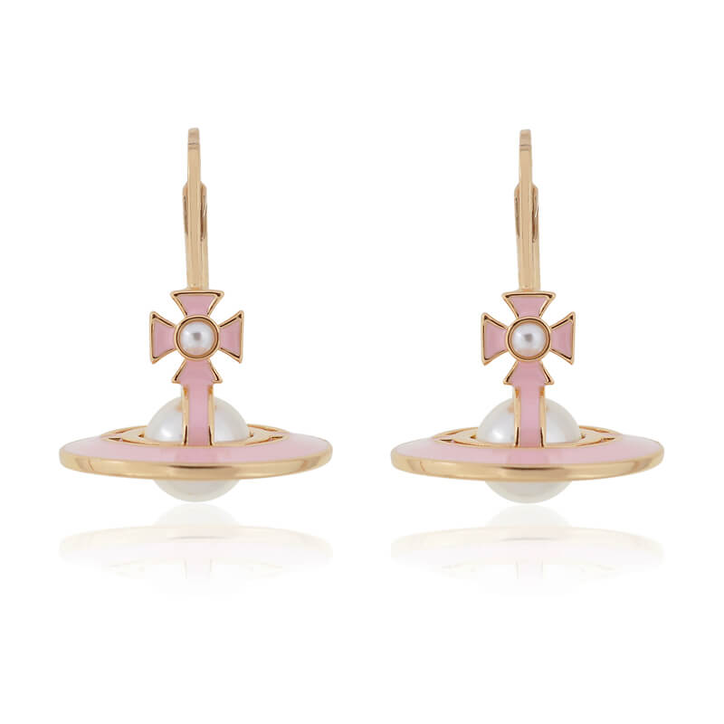 2 Colors Pink Lacquered Saturn Earrings