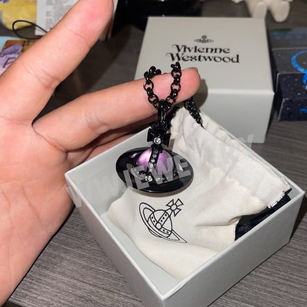 NEW-10MM&18MM-Black Purple ORB Classic Saturn Pendant Necklace