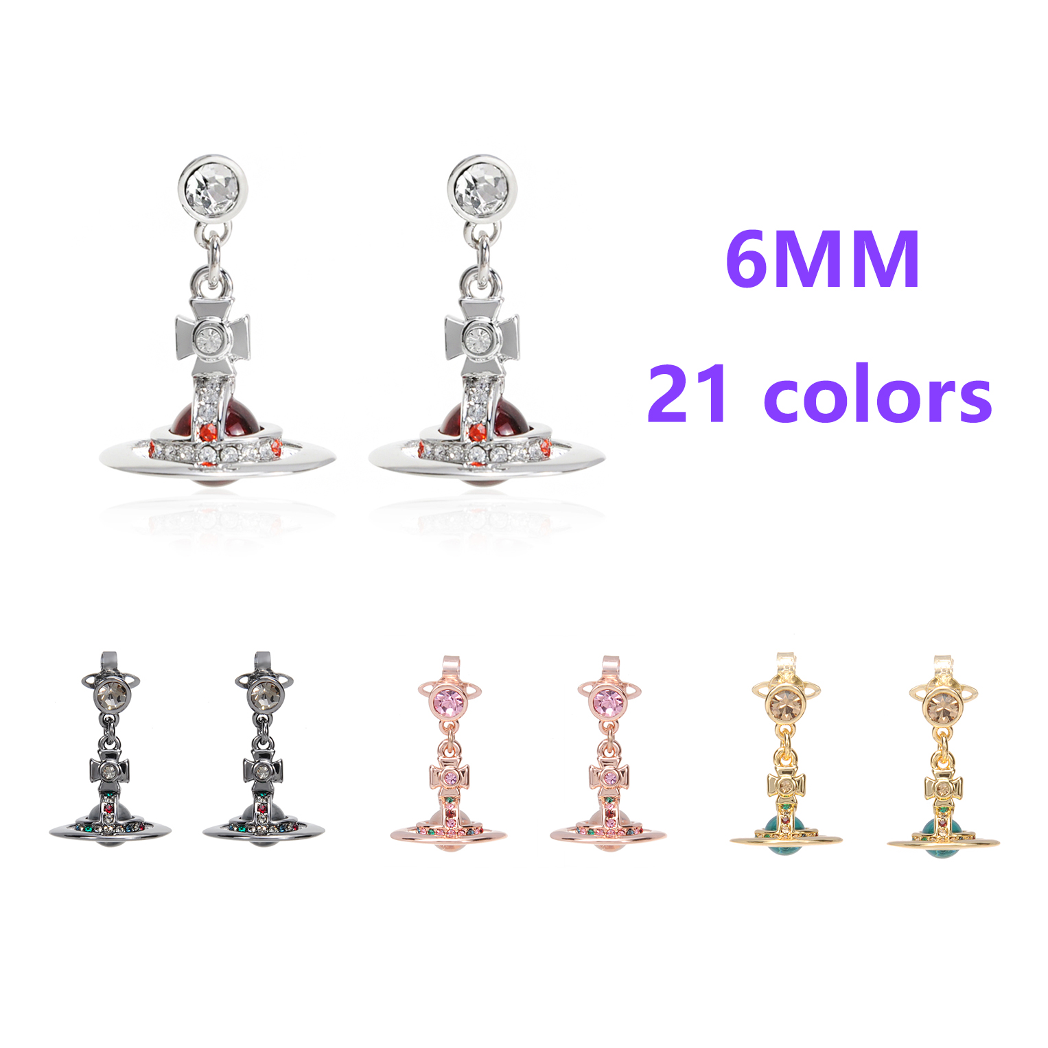 22 Colors 6MM ORB Classic Saturn Earrings