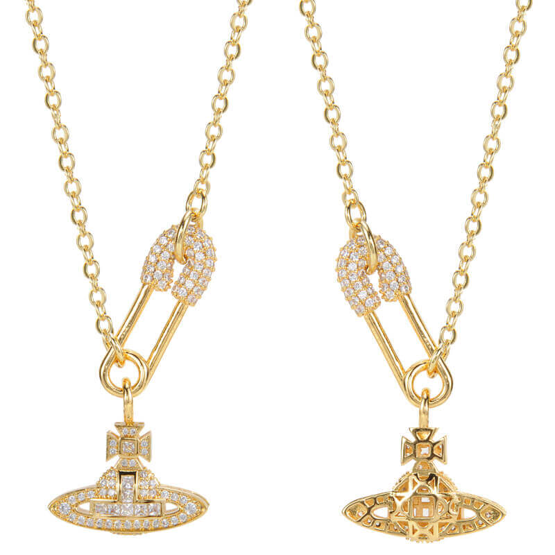 2 Colors Zirconia Pin Necklace