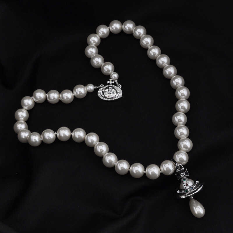 2 Colors One Row Saturn Pearl Drop Necklace