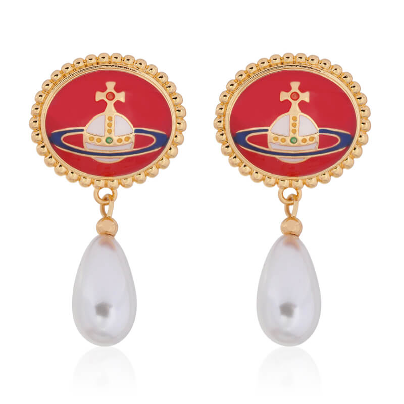 5 Colors Enamel Lace Pearl Earrings