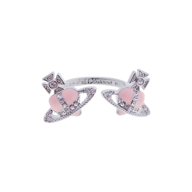 2 Colors DIAMANTE Double Heart Ring