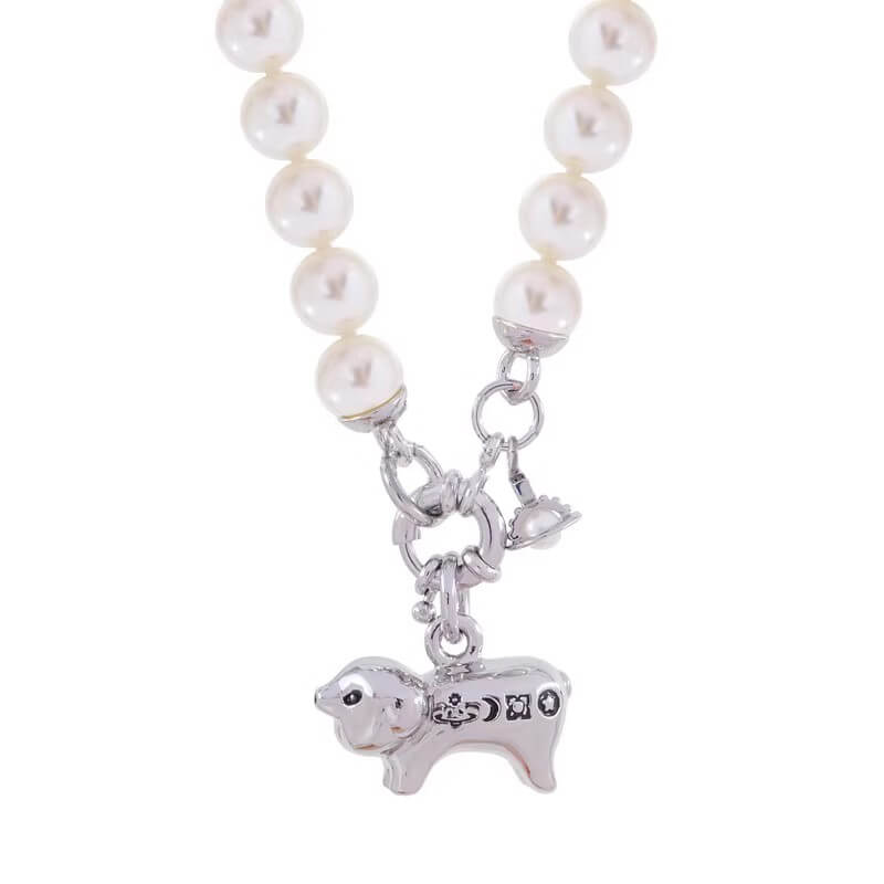2 Colors JUANITA Pig Saturn Letters Pearl Necklace