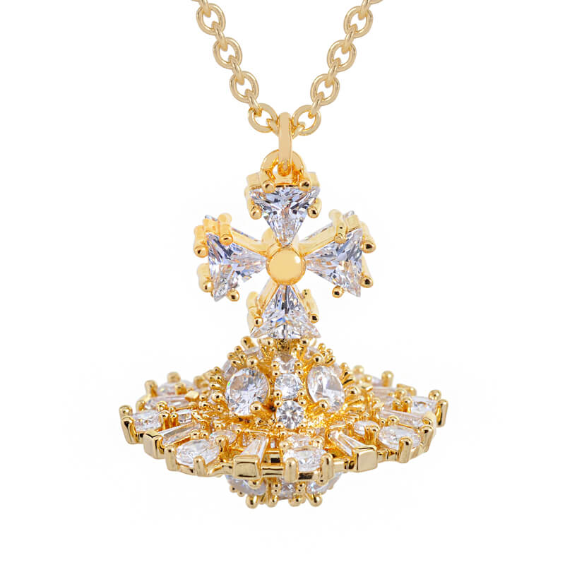 2 Colors IRINA Cubic Alien Stone Saturn Necklace