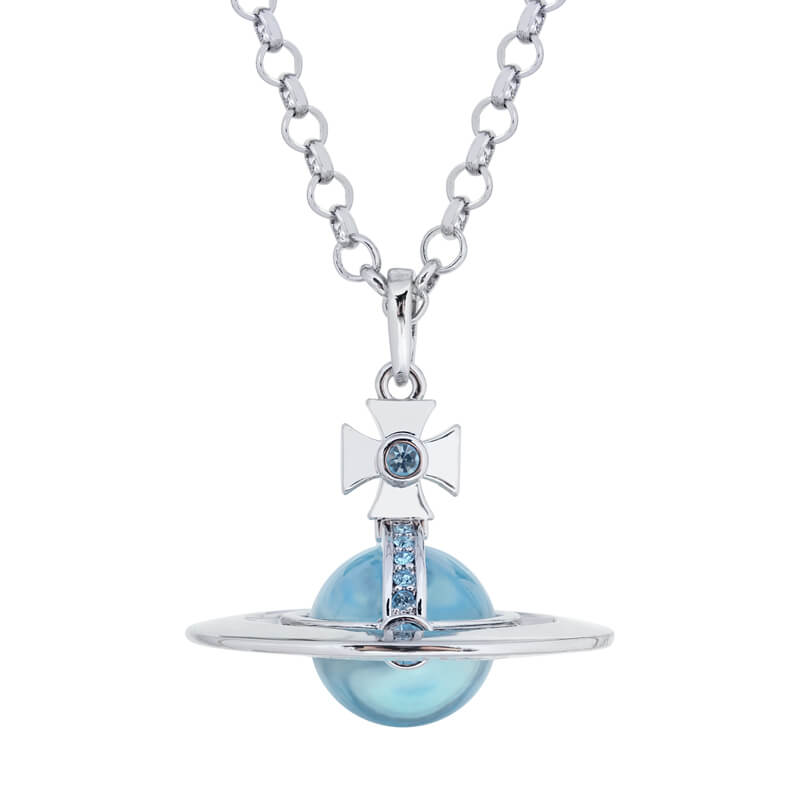 10mm/20mm ORB Classic Saturn Pendant Necklace Silver Glacier Blue