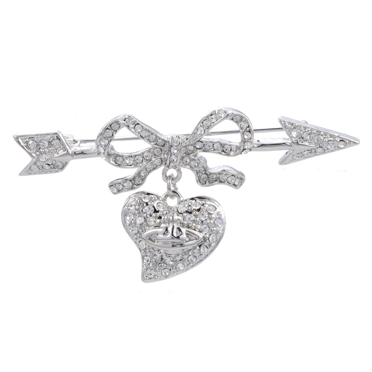 Full Diamonds Arrow Piercing The Heart Brooch