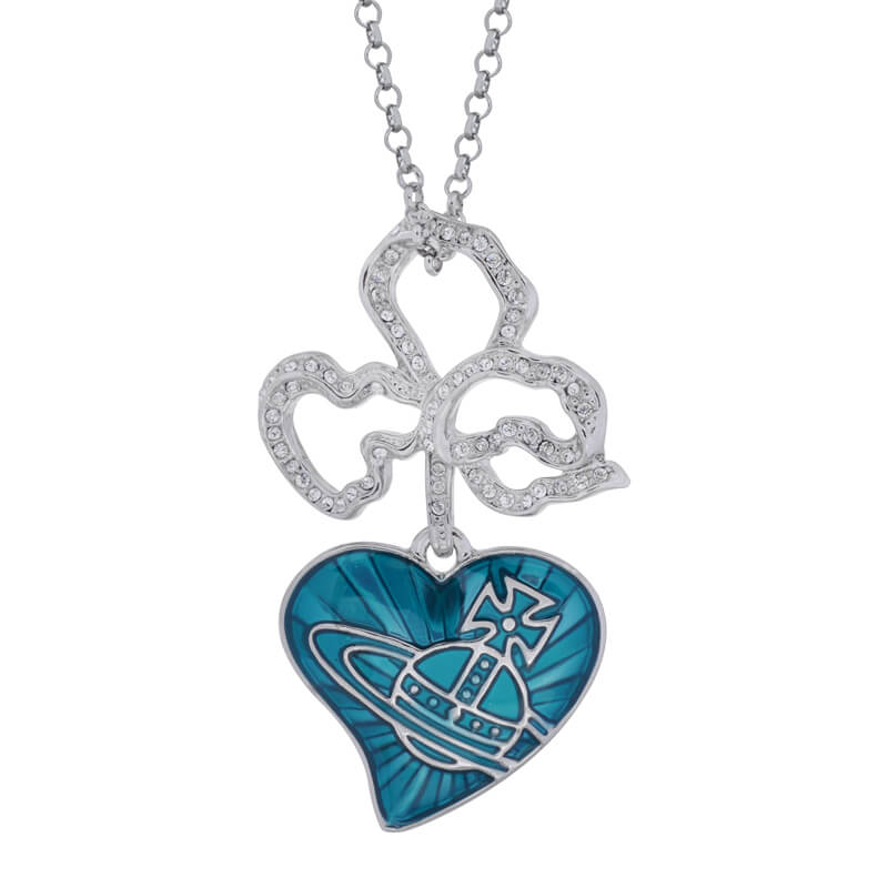 2 Colors Flower Lacquered Heart Necklace