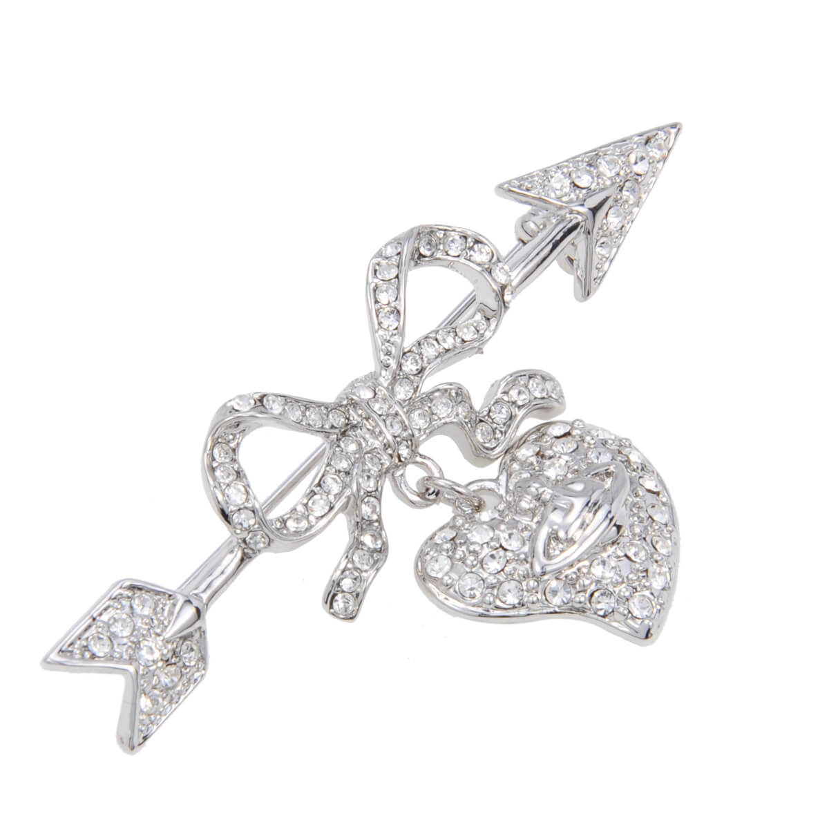 Full Diamonds Arrow Piercing The Heart Brooch