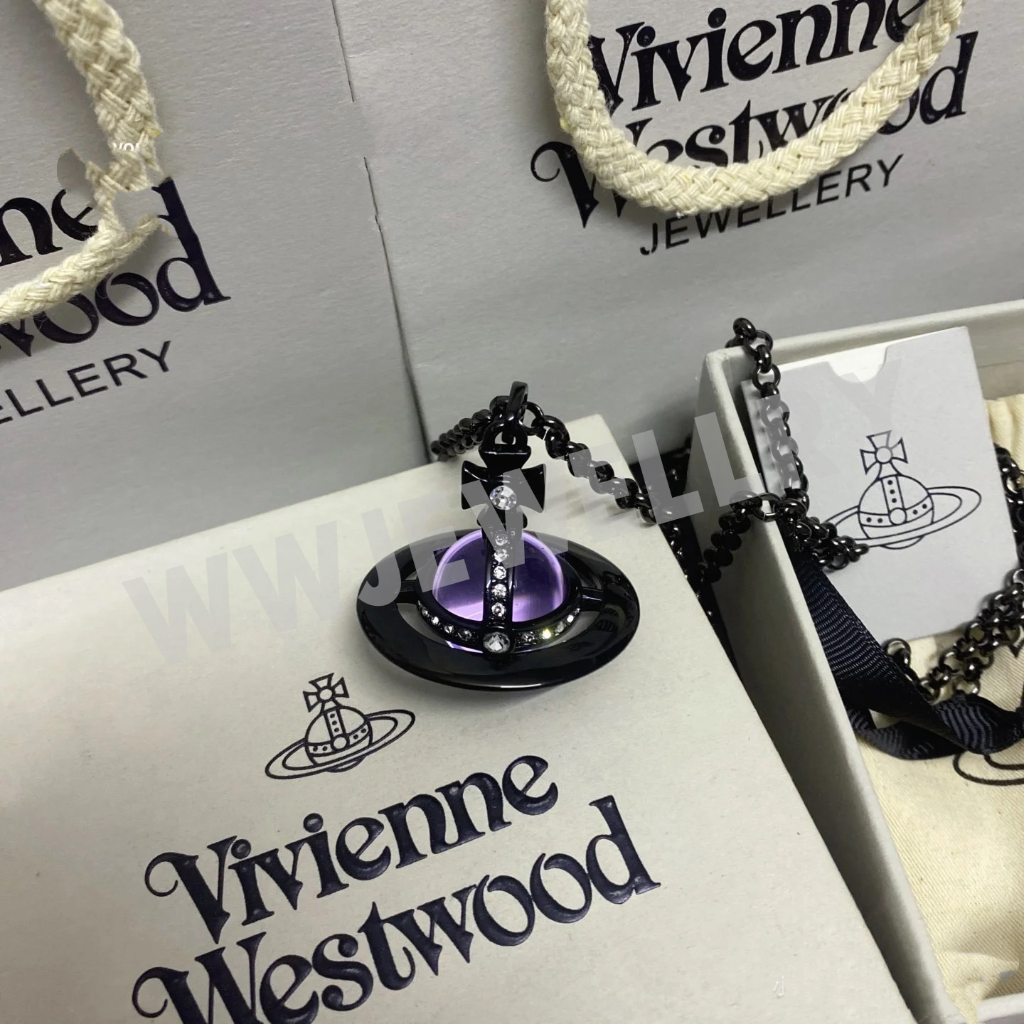 NEW-10MM&18MM-Black Purple ORB Classic Saturn Pendant Necklace