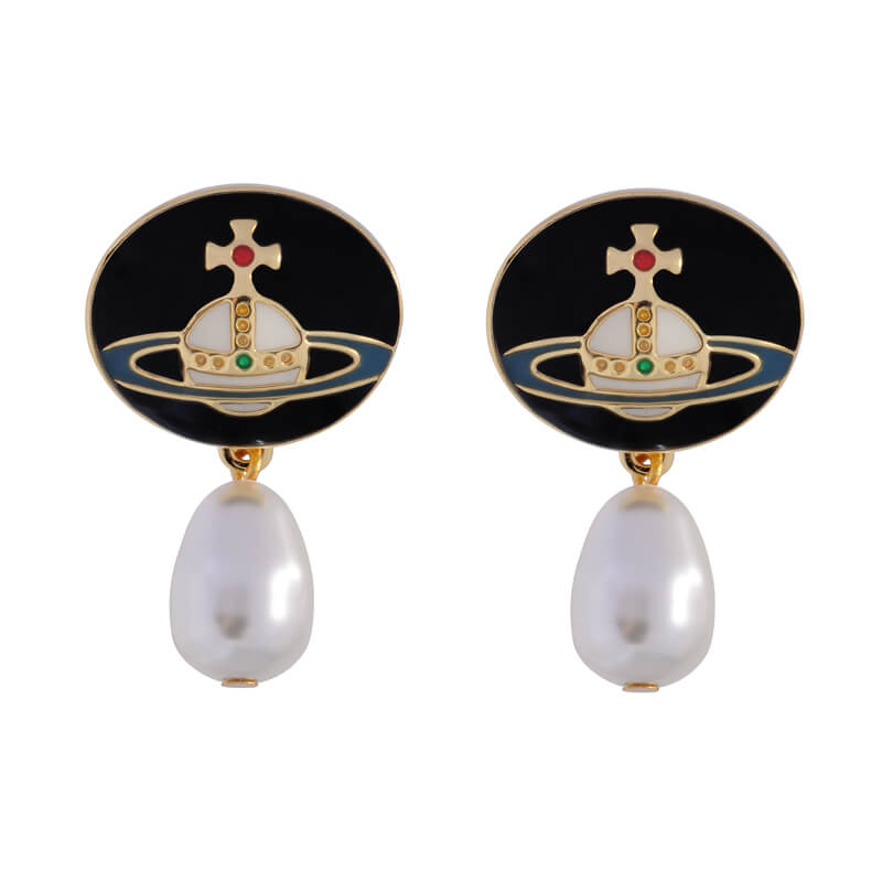 4 Colors Enamel Pearl Detachable Earrings