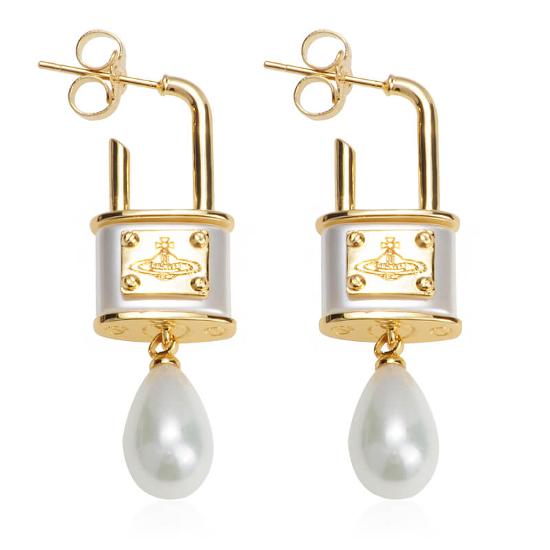 4 Colors Lock Pearl Saturn Earrings