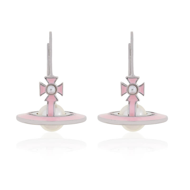 2 Colors Pink Lacquered Saturn Earrings