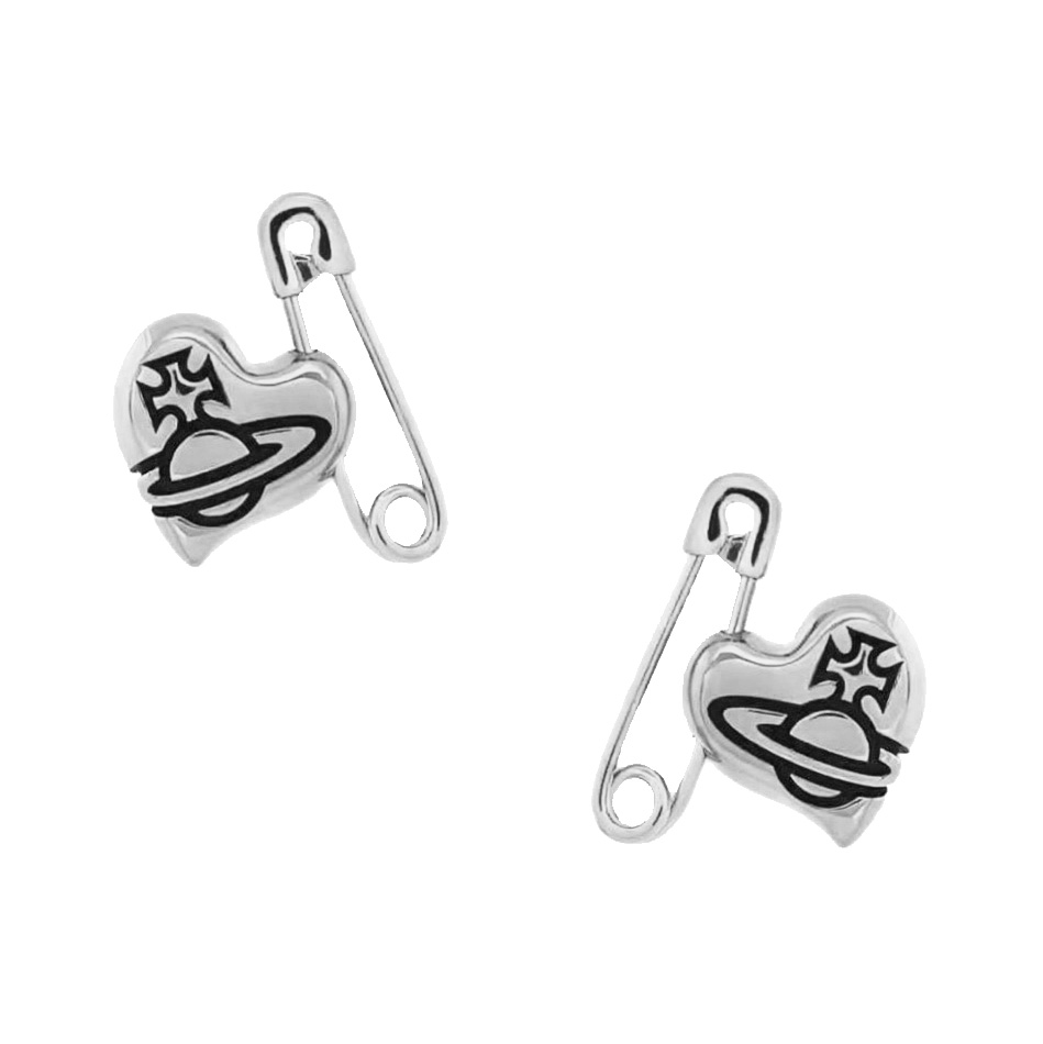 2 Colors Heart Pin Saturn Earrings