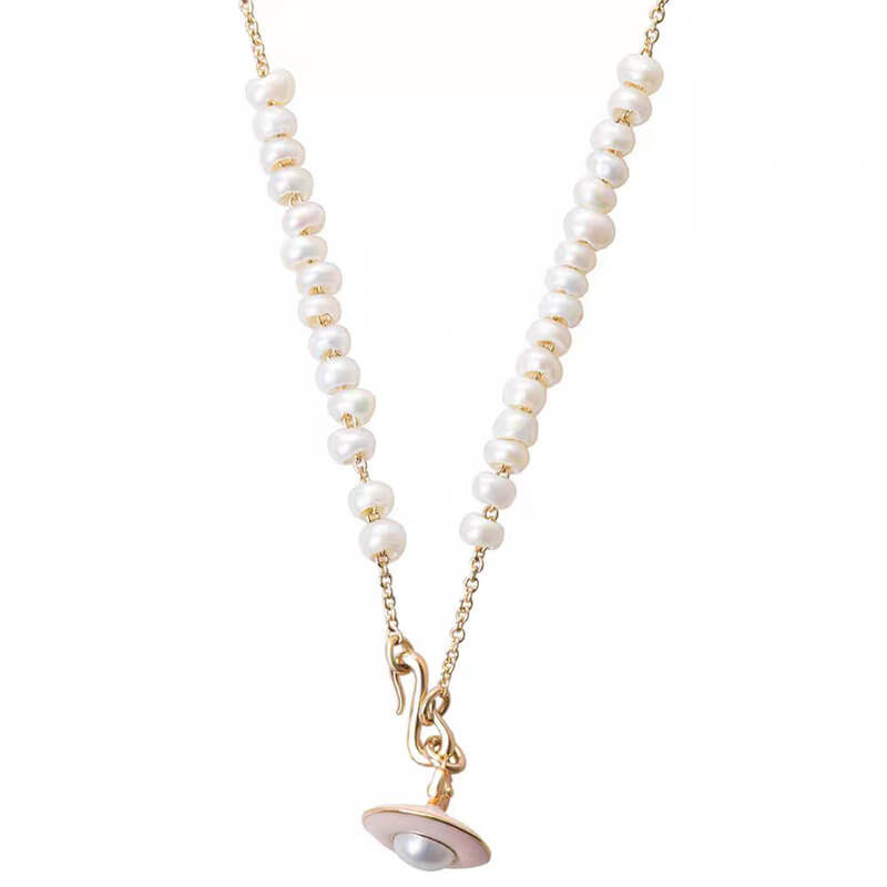 Pink Saturn Broken Pearl Necklace