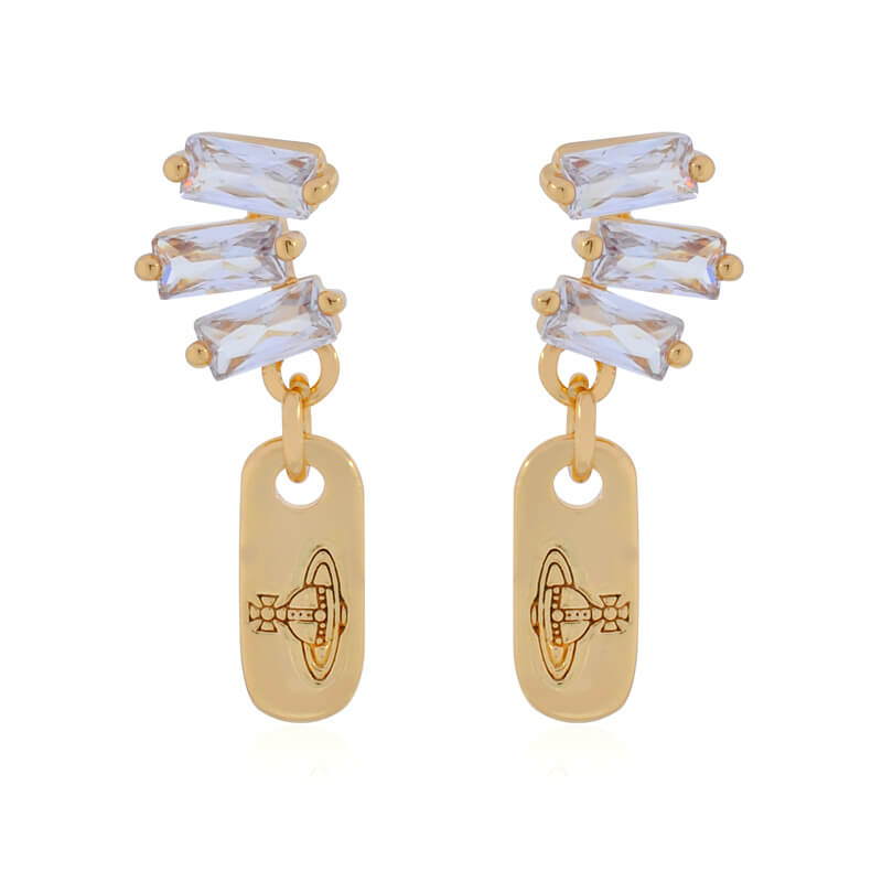 2 Colors Square Zirconia Tag Earrings