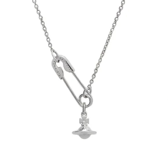 2 Colors Safety Pin Saturn Necklace