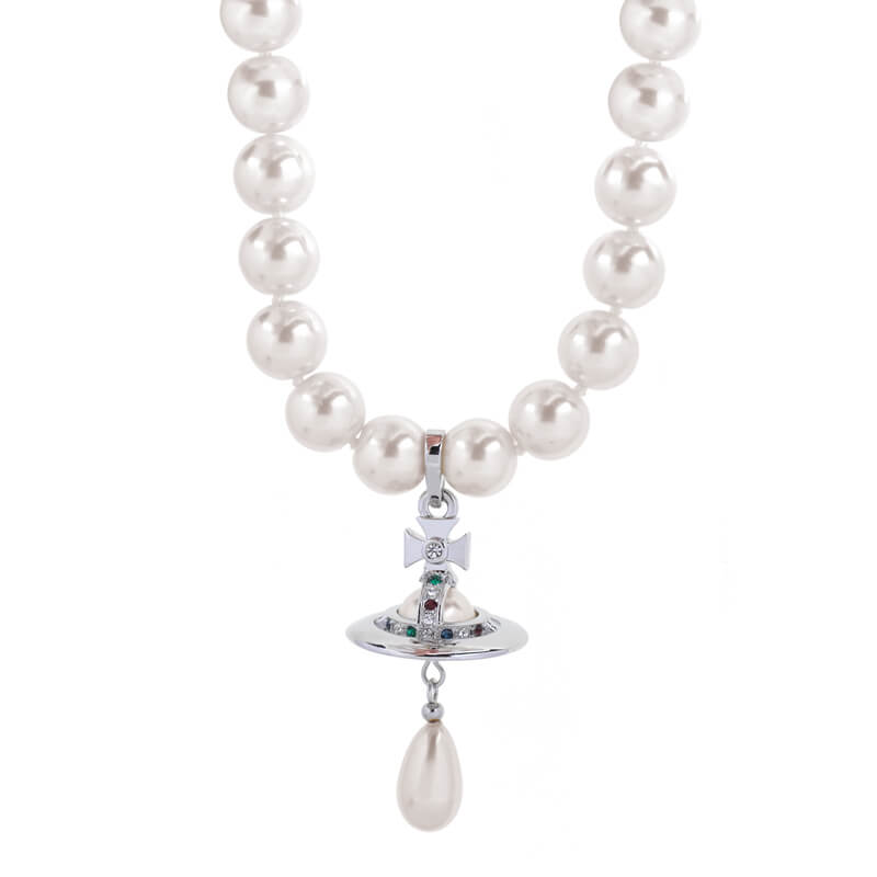 2 Colors One Row Saturn Pearl Drop Necklace