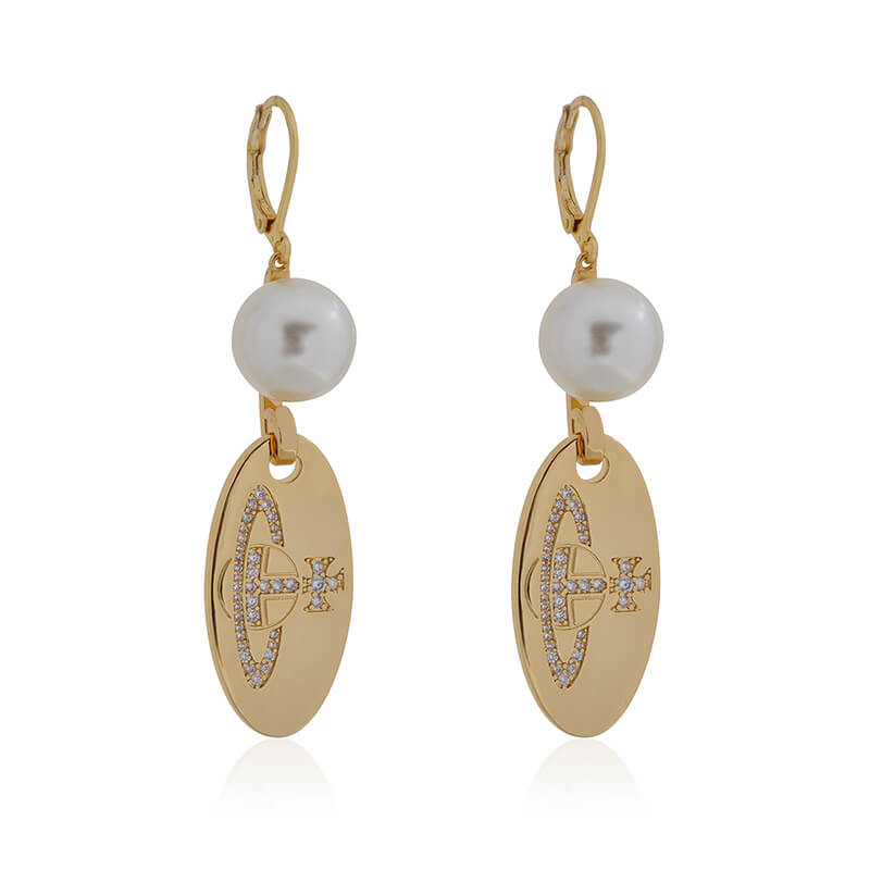 2 Colors Round Zirconia Pearl Earrings