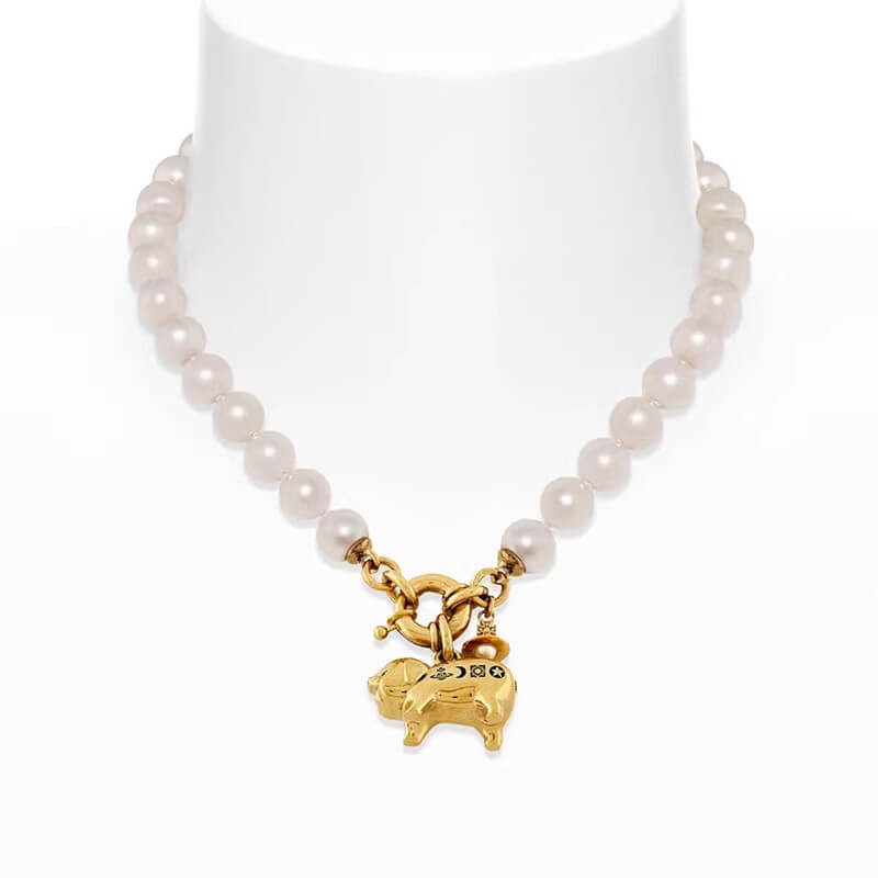 2 Colors JUANITA Pig Saturn Letters Pearl Necklace