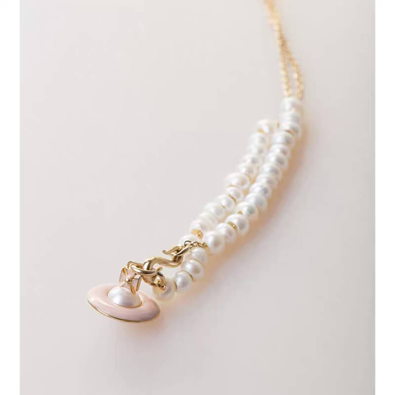 Pink Saturn Broken Pearl Necklace