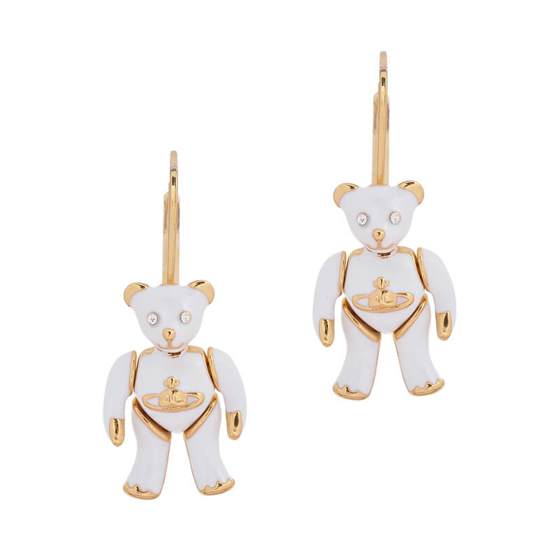 2 Colors Cubic White Lacquered Movable Bear Earrings