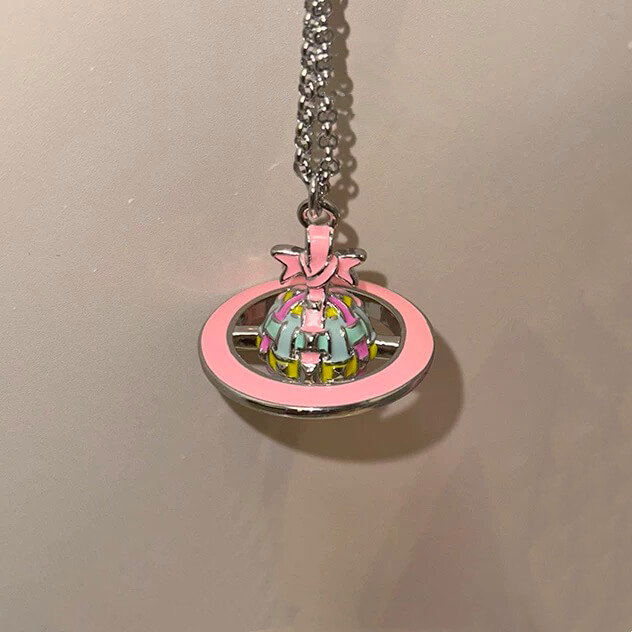 Vintage Pink Bow Woven Orb Necklace