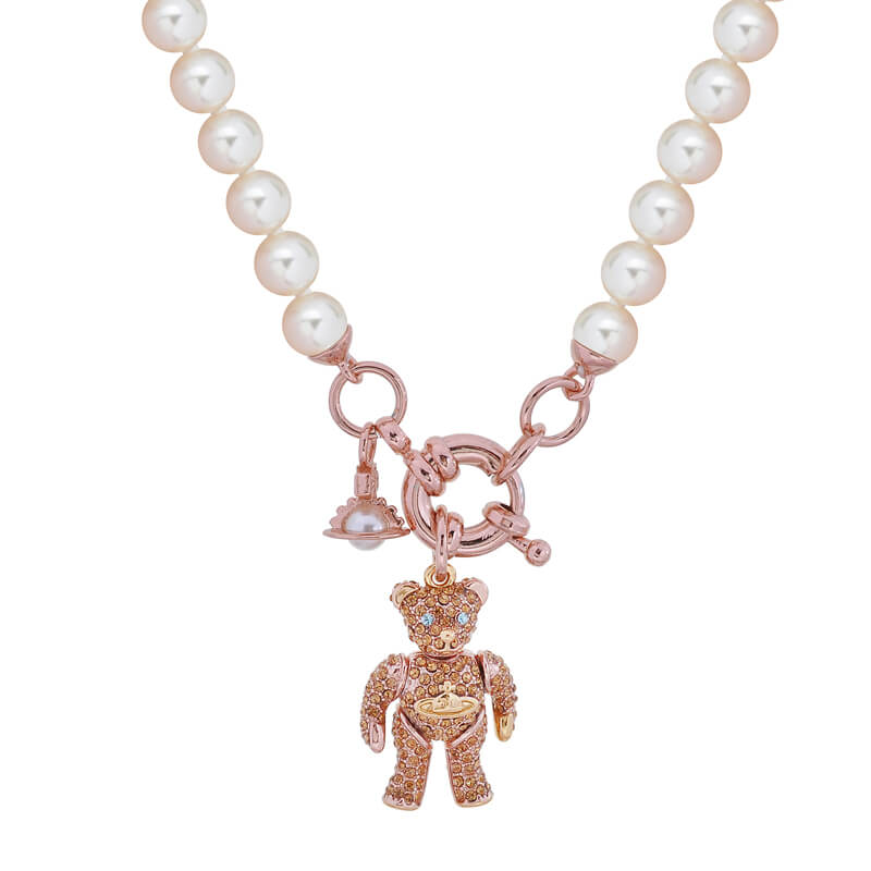 2 Colors TEDDY Cubic Movable Bear Pearl Necklace
