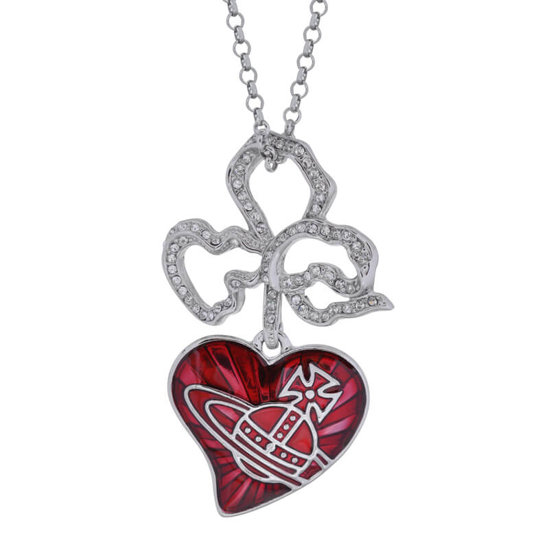 2 Colors Flower Lacquered Heart Necklace