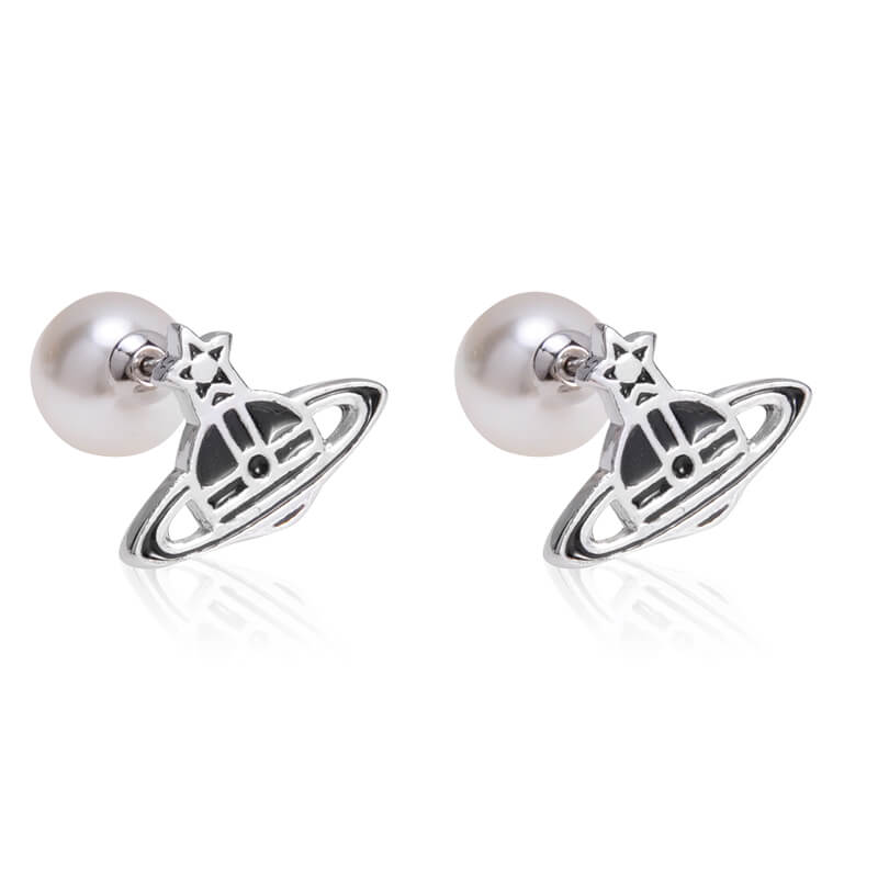 2 Colors Pearl Earplugs Lacquered Saturn Earrings