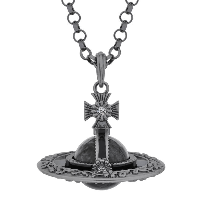 3 Colors Antique Silver ORB Engraved Crystal Ball Saturn Necklace