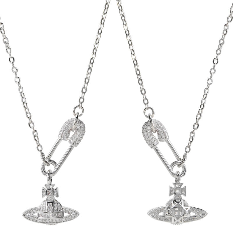 2 Colors Zirconia Pin Necklace