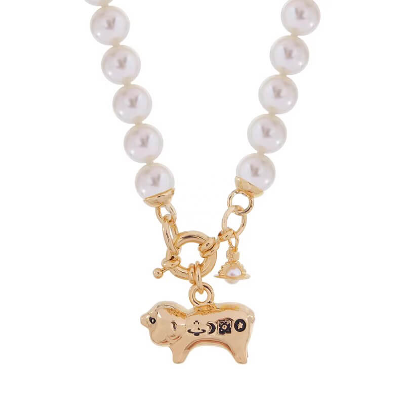 2 Colors JUANITA Pig Saturn Letters Pearl Necklace