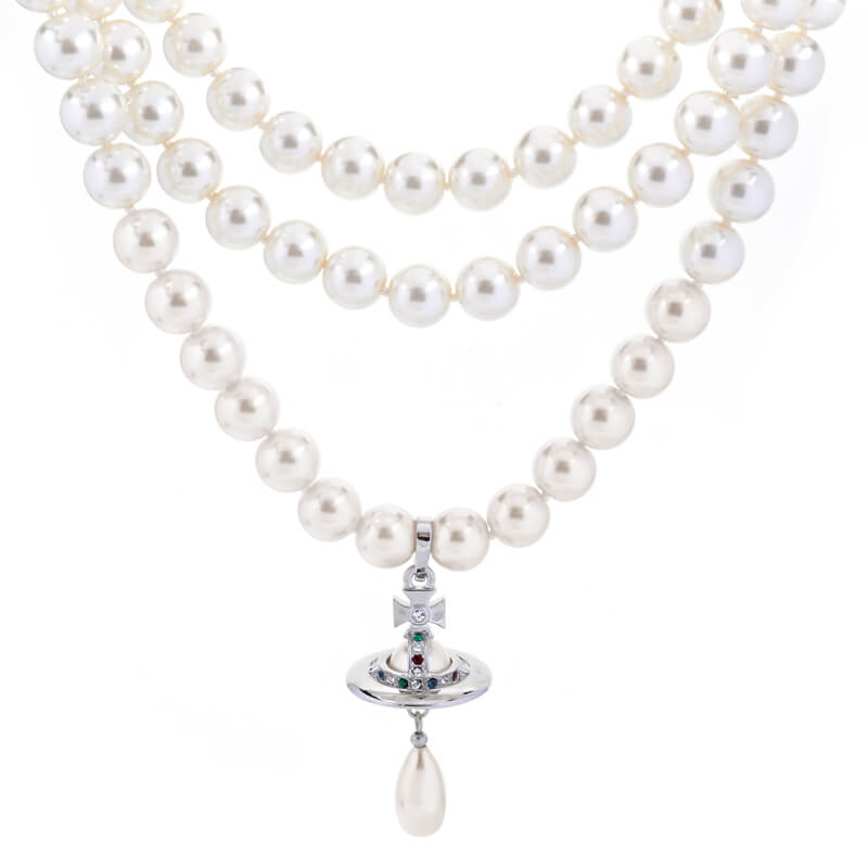 3 Colors Triple Pearl Saturn Necklace