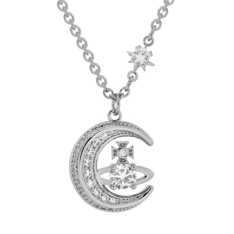 2 Colors Moon Zirconia Saturn Necklace